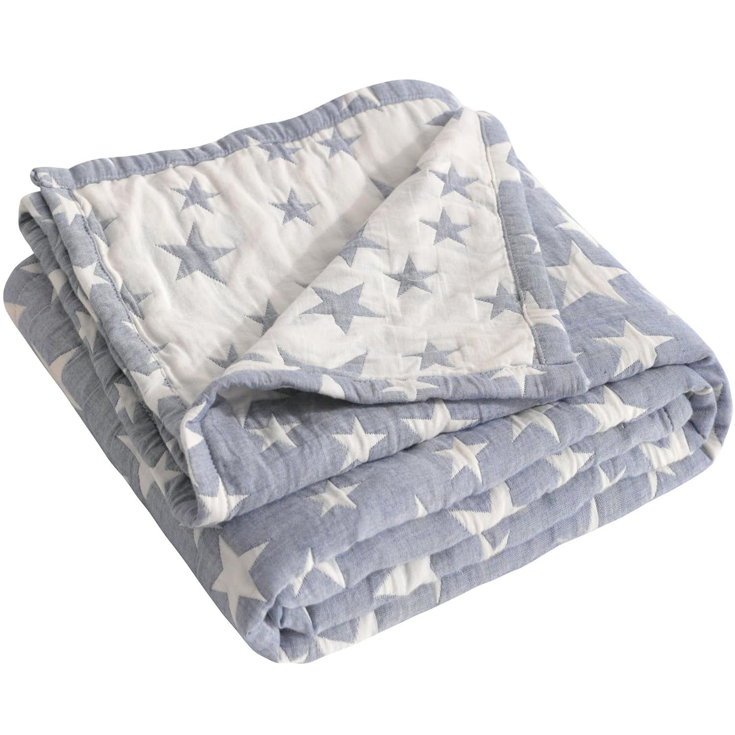 NTBAY Oversized Muslin Cotton Toddler Blanket - Super Soft Reversible Nursery Bed Blanket, 45"x60", Blue/White Star