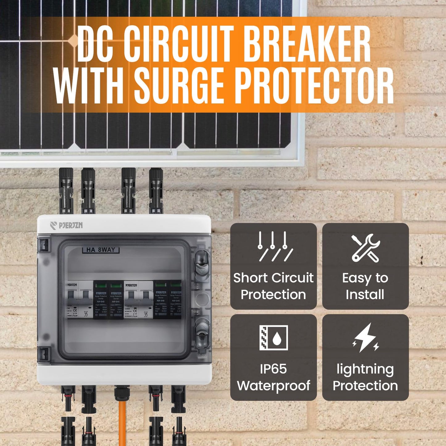 PJERJZN Solar Combiner Box 2 String PV Combiner Box 1000V DC 40A & 20-40KA SPD Power Distribution Box for Solar Panels Off-Grid Systems (2String 2 in 2 Out)