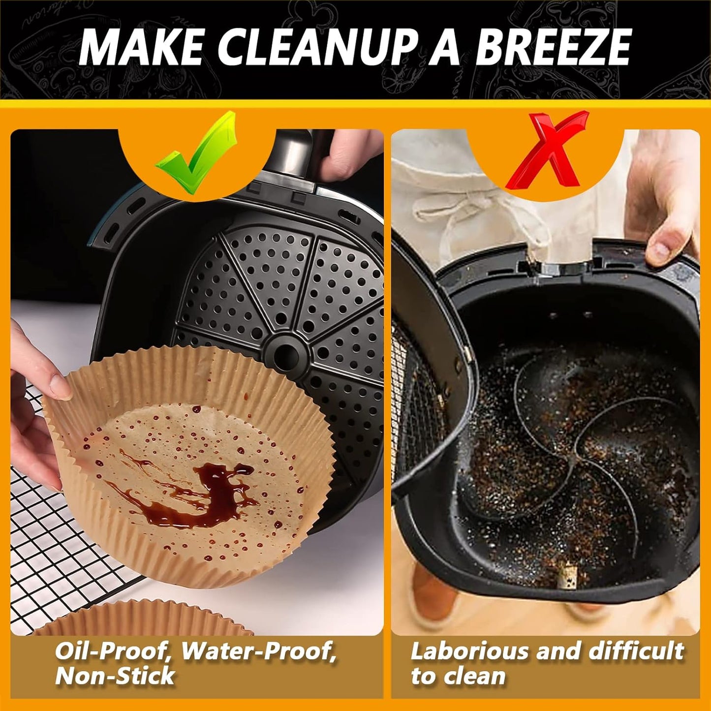 Ninja Air Fryer Liners - Disposable Non-Stick Parchment Paper | 9.5 Inch, Oil Resistant & Waterproof for 4-8QT Baskets