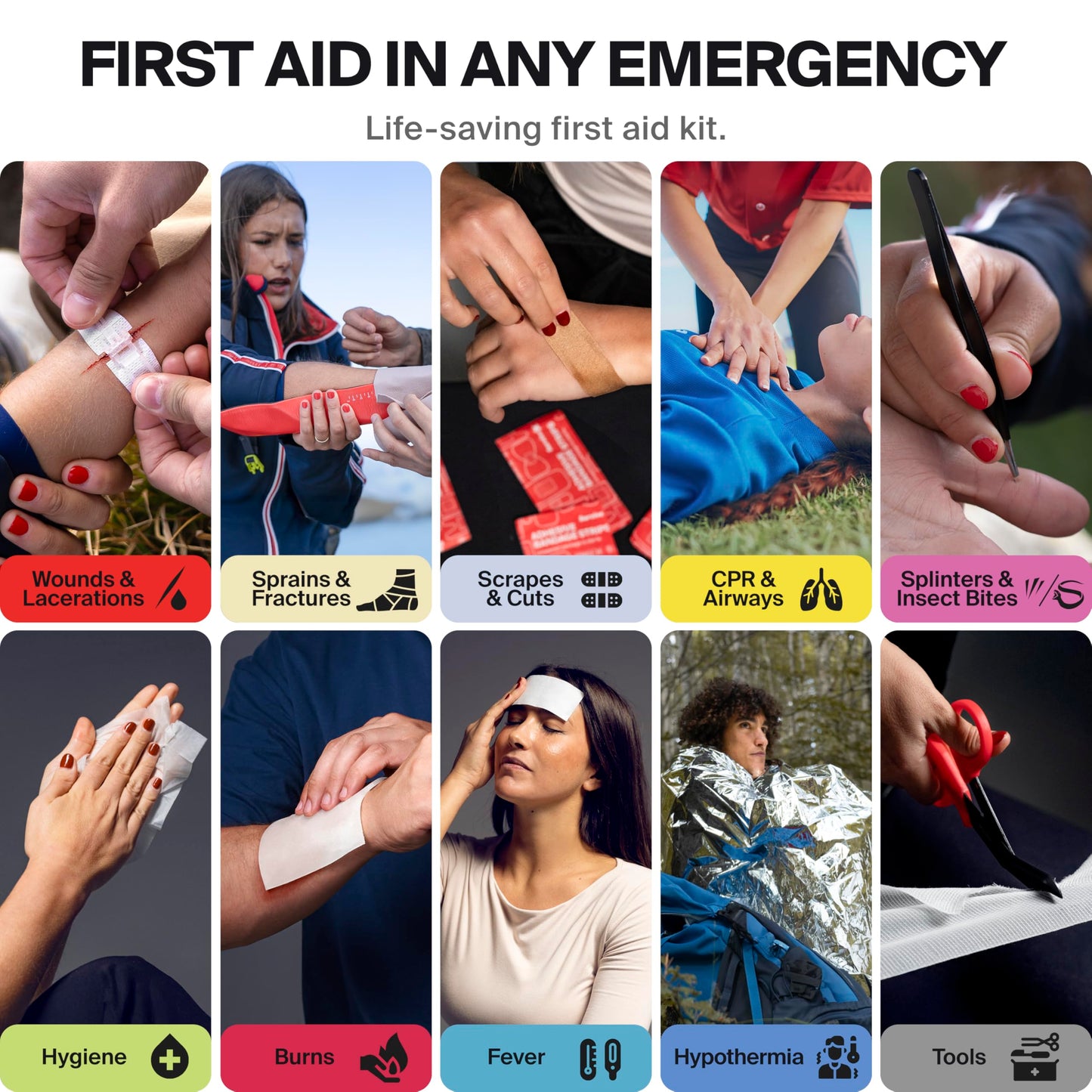 SurviveX Large Pro First Aid Kit for Car, Travel & Home - Emergency Kit for Hiking, Camping, Backpacking and Outdoors - Includes Zip Stitch Wound Closure Strips