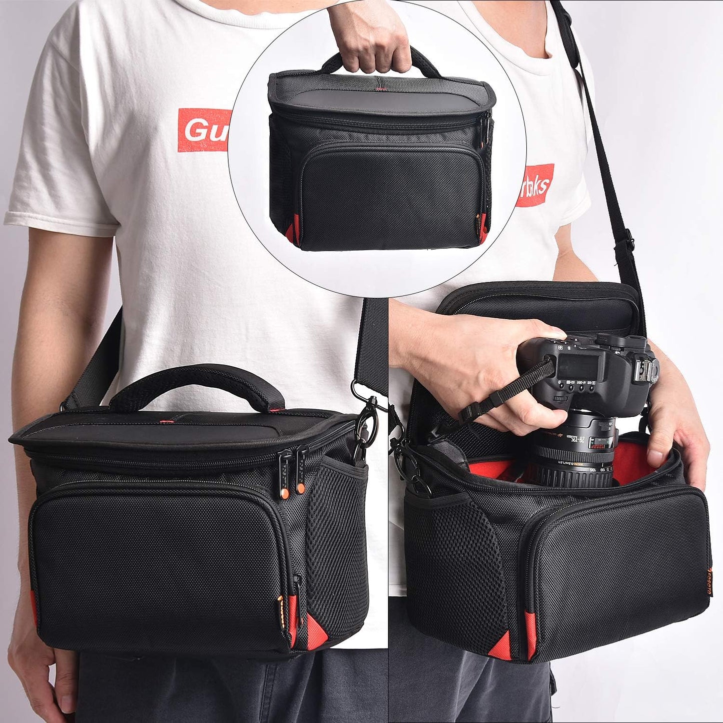 FOSOTO T5i T6 T7i 5D 6D, D3400 D5600 D7200 D750 D610, A99 Shockproof DSLR Camera Shoulder Bag Case Compatible for Canon