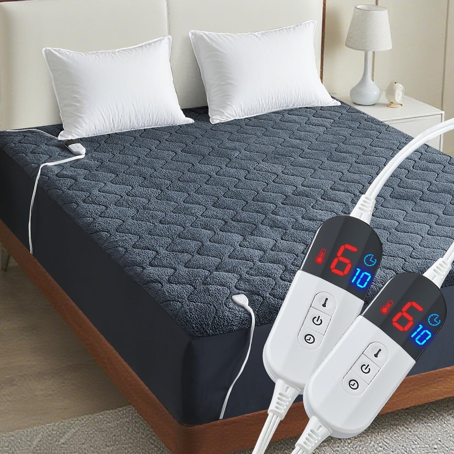 Easthome Twin Size Heated Mattress Pad Sherpa Electric Mattress Pads Electric Bed Warmer Fit up to 21" with 6 Heat Settings 10 Hours Auto Shut Off, Dark Gray