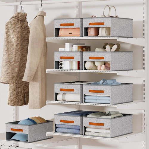 Homsorout Drawer Organizers - 6 Pack Foldable Pants Organizers with Clear Windows & Handles | Light Gray Fabric Storage for Clothes, Jeans, Sweaters & More