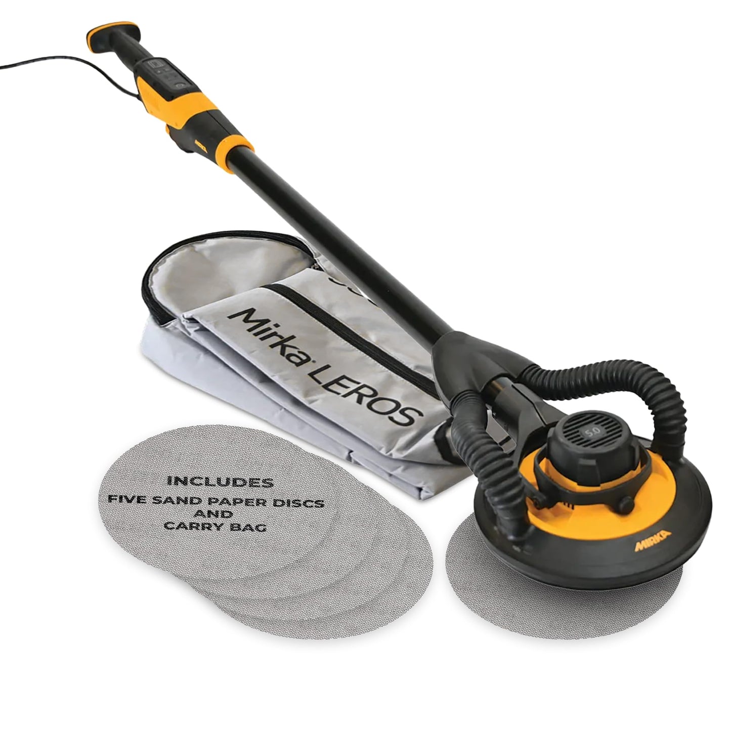 Mirka LEROS Electric Vacuum Drywall Sander Pole – Ergonomic Lightweight 7.1 lb Tool with 9″ Orbital Head, 180° Flexible Design, Dual Suction for Dustless Walls Ceilings Painting Prep
