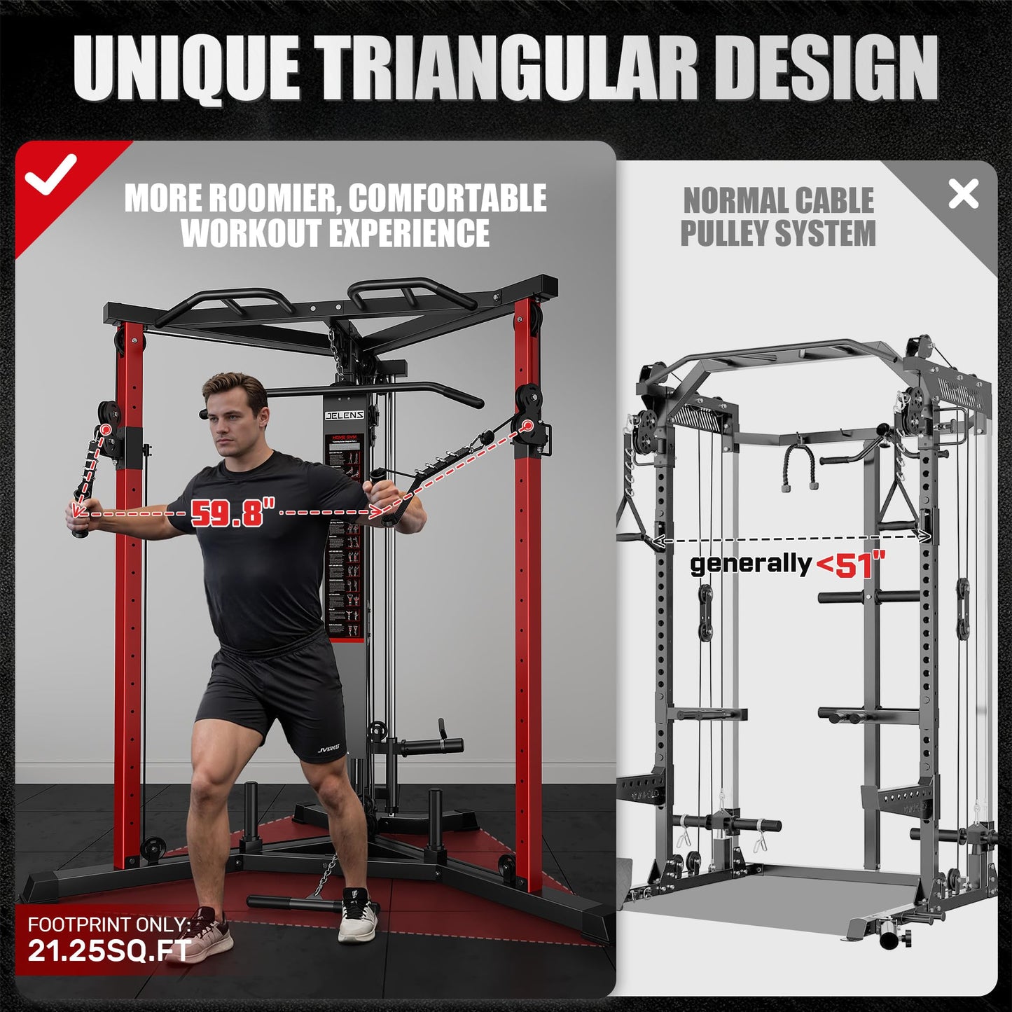 JELENS CC01 Fitness Cable Crossover Machine with High and Low Pulley System, Functional Trainer with with Pull Up Bars and Optional Bundle (Red, CC01 Cable Crossover Machine)