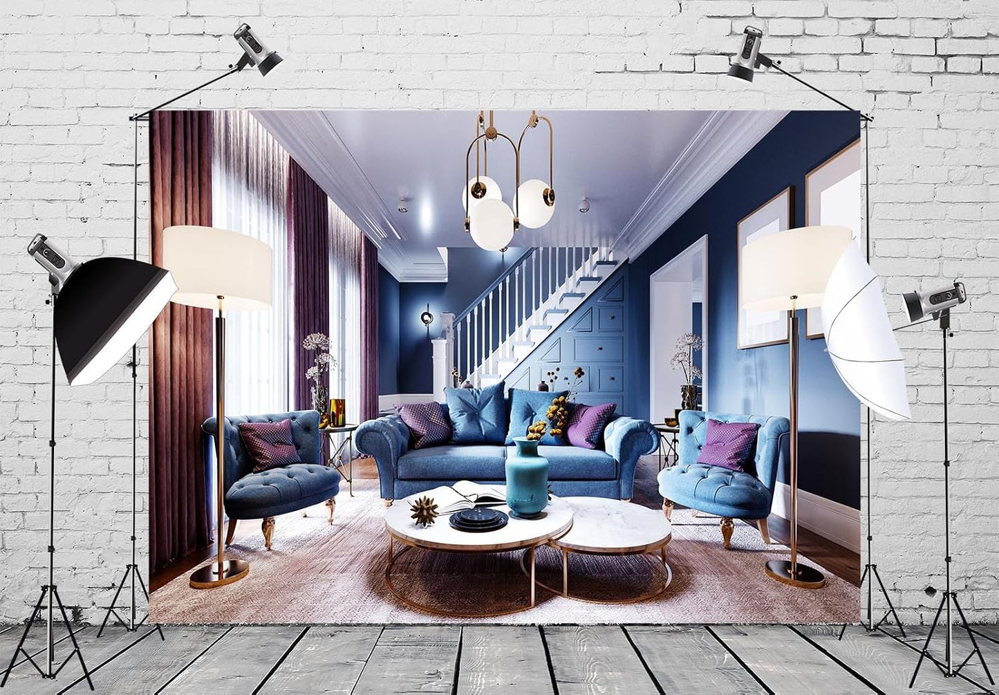 BELECO 9x6ft Cozy Fabric Luxury Living Room Backdrop Modern House Interior Sofa Window Curtains Floor Lamp Fashion