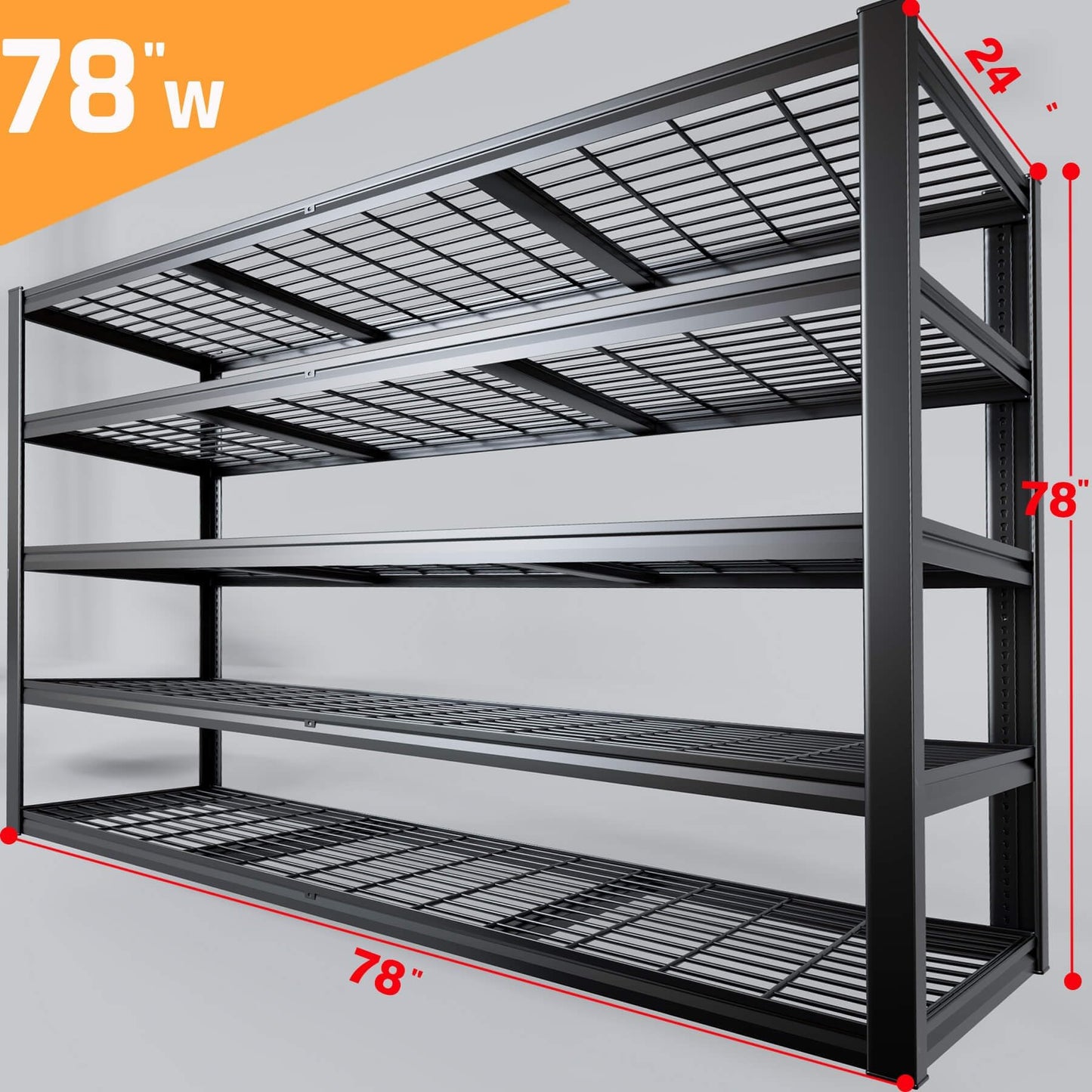 PMKES 78" W Storage Shelves Heavy Duty Garage Shelving 5 Tier Metal Shelving Unit, Adjustable Shelves, 4000LBS Steel Industrial Shelving for Basement Warehouse Commercial, 78" W*24" D*78”H
