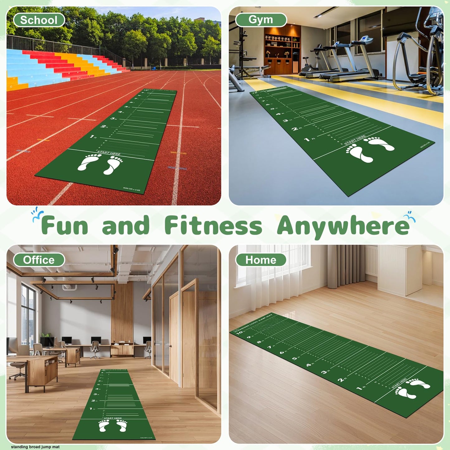 Standing Long Jump Mat, Broad Jump Measurement Mat for Training and Testing, Non Slip Jumping Measurement Tool for Gym, School PE and Track Practice