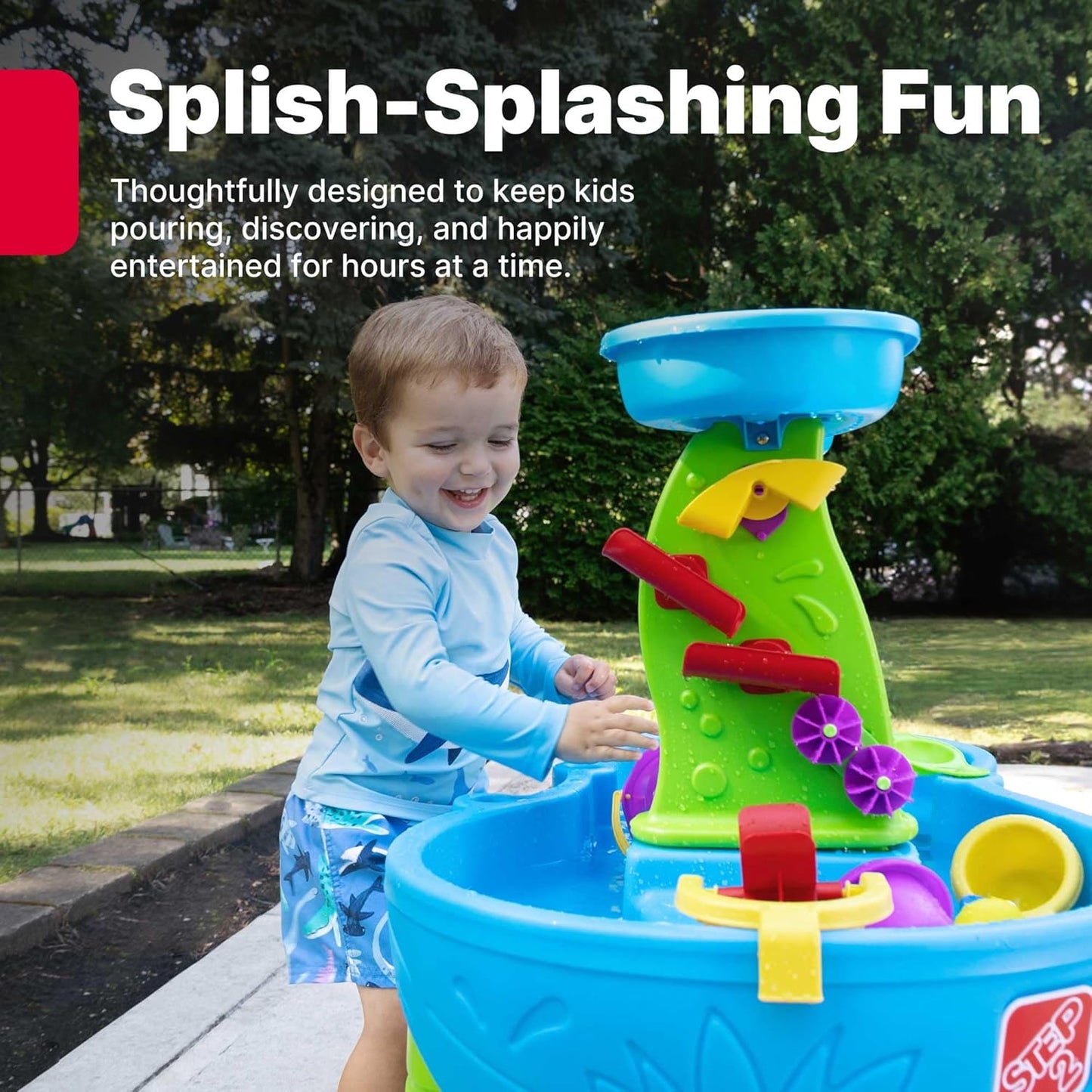 Step2 Rain Showers Splash Pond Water Table - Kids Sensory Playset with 13 Accessories | Outdoor Fun for Toddlers 1.5+ Years, Blue & Green