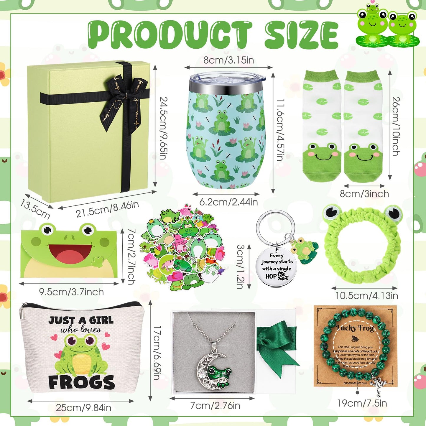 Landical 59 Pcs Frog Gift for Women Include Tumbler Mug Makeup Bag Sock Bracelet Necklace Scrunchie Wooden Ornament Greeting Card in The Gift Box for Birthday