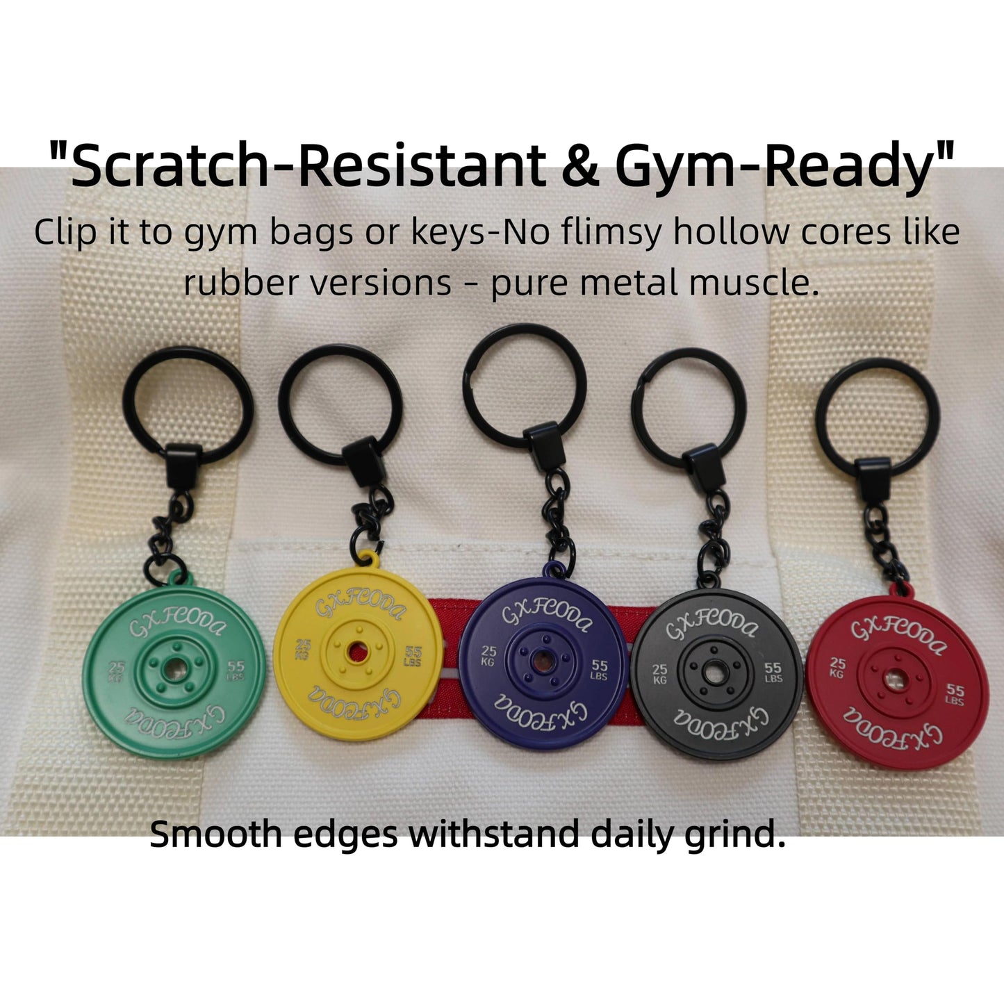 GXFCODA Metal Barbell Weight Plate Gym Keychain, Fitness Weightlifting Gifts for Gym Lovers Men Women Workout Bag Charm (Black)