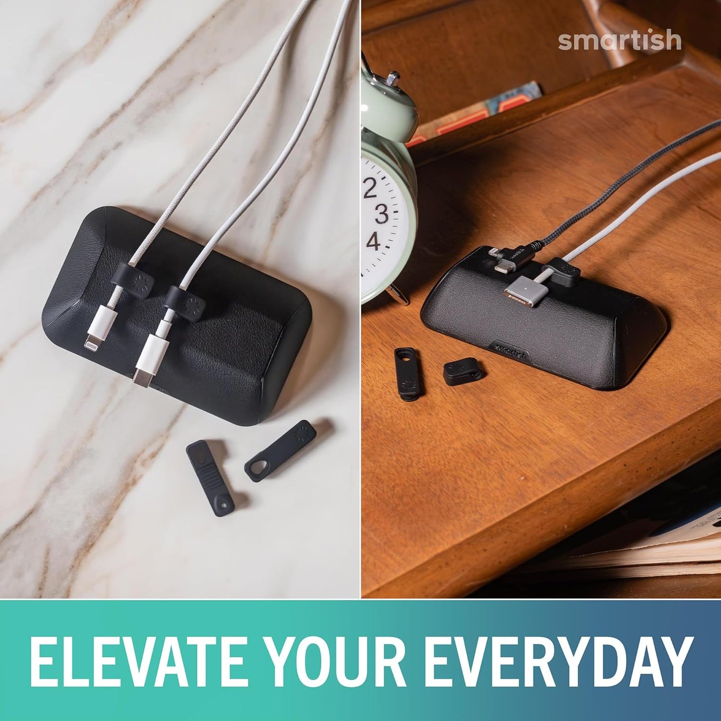 Smartish 6+ Magnetic Cord Holder - Bigger Cable Wrangler Organizer with Magnet Clips for Charger Management on Desktop