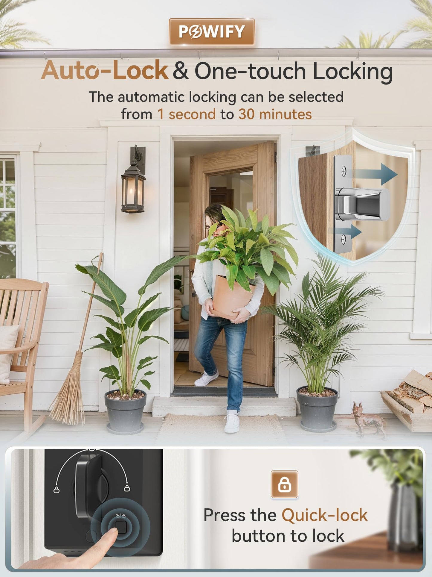 POWIFY Keyless Entry Door Lock with Handle,Fingerprint Smart Front Door Lock Set,APP Control, Electronic Keypad Deadbolt with Lever Handle, Anti-Peeping, Auto Lock, Easy Install, Black