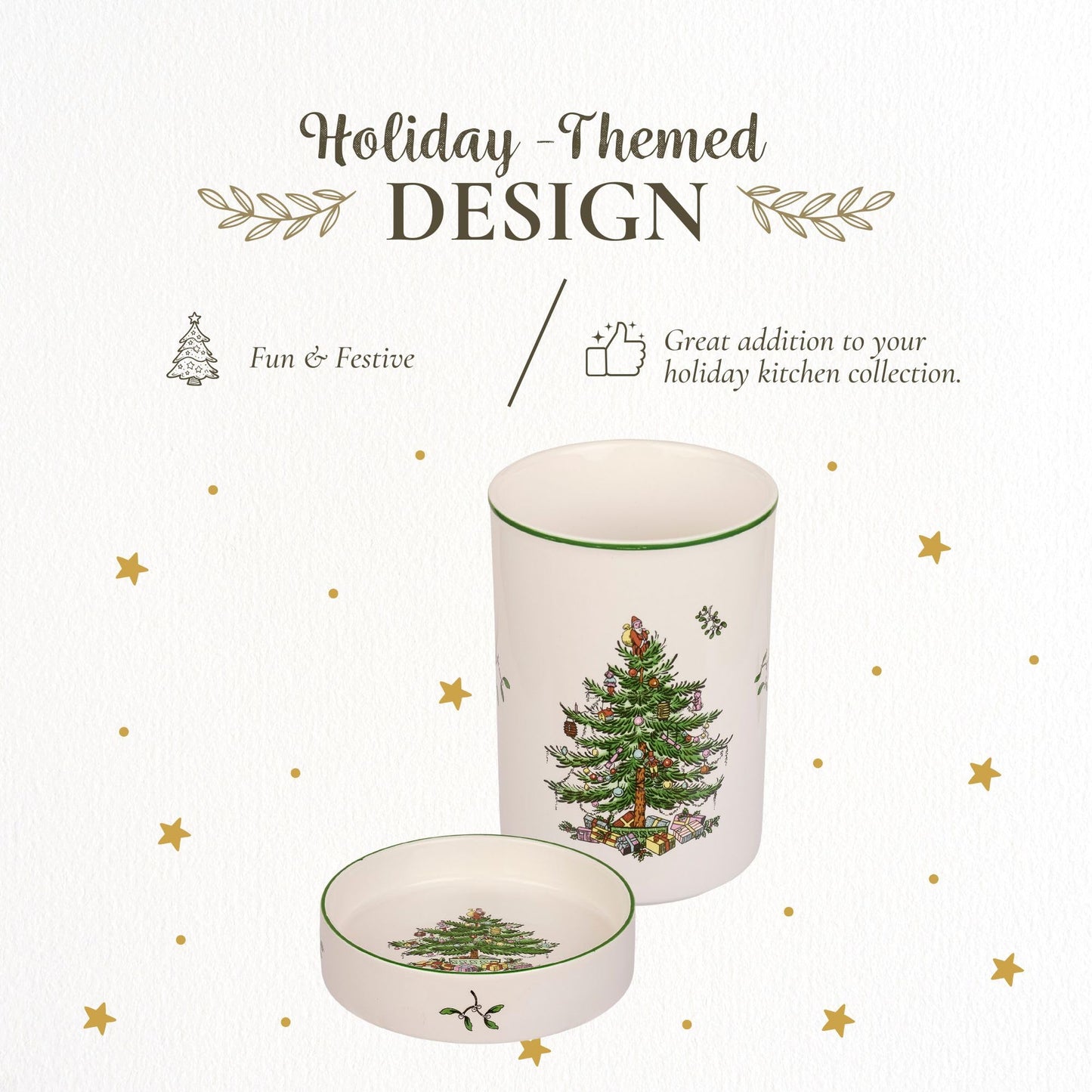 Spode Christmas Tree Wine Chiller & Coaster Set, Dishwasher, Microwave & Freezer Safe - Stoneware Wine Cooler with Festive Coaster - Hostess Gift for Holiday Entertaining