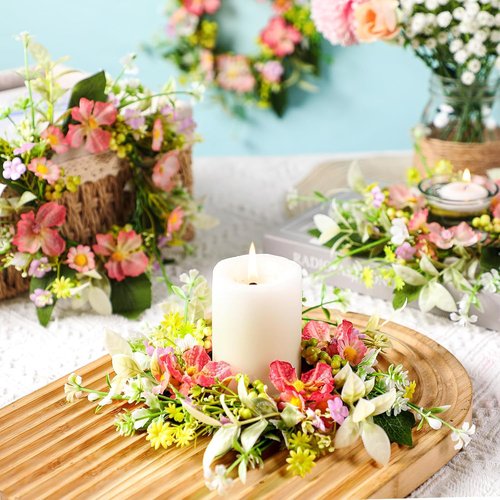 Jexine Floral Wreaths - 8-Piece Mini Candle Ring Set for Weddings & Home Decor | All Seasons