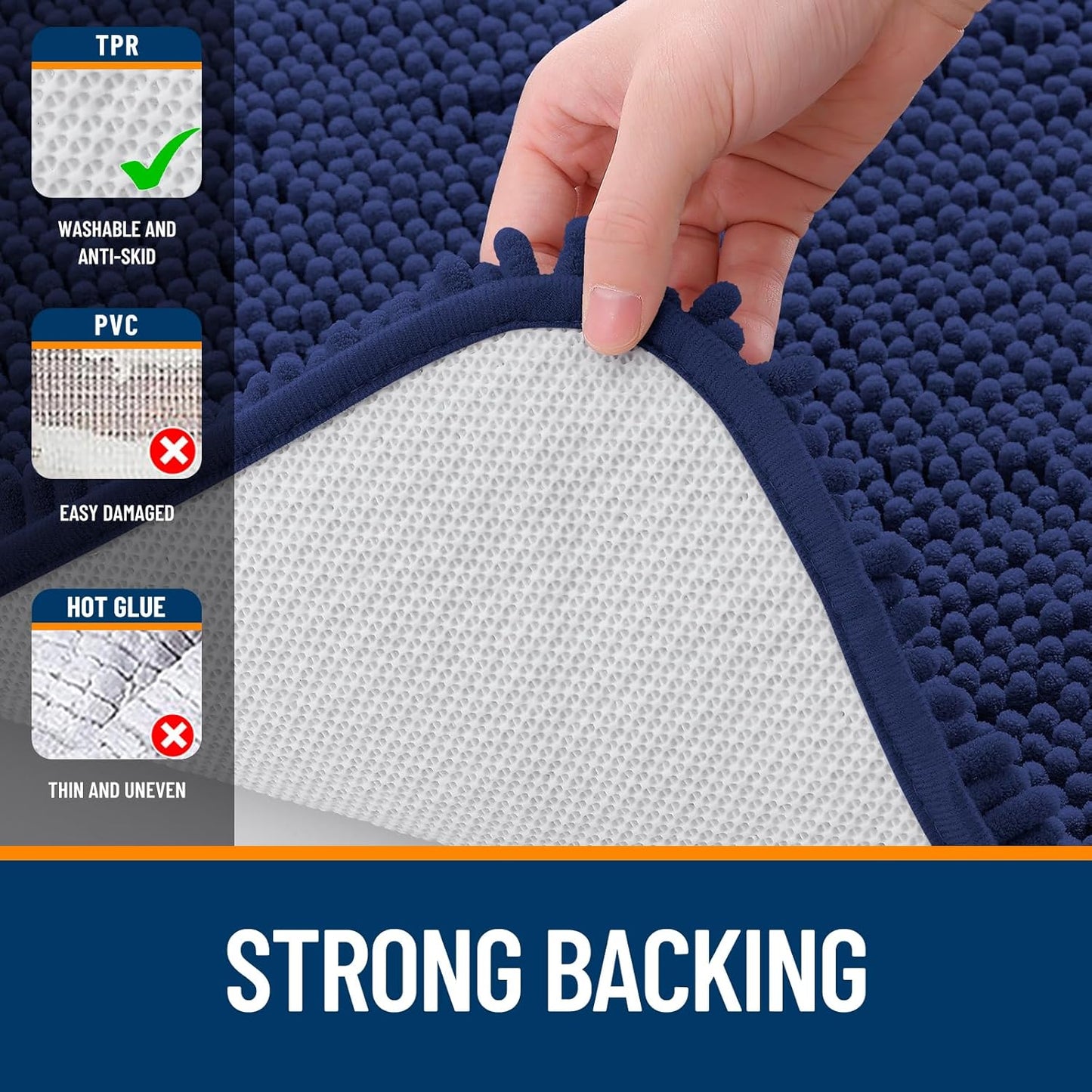 OLANLY Bathroom Runner Rugs - Soft Absorbent Chenille with Rubber Backing | Quick Dry, 47x24, Twilight Sapphire