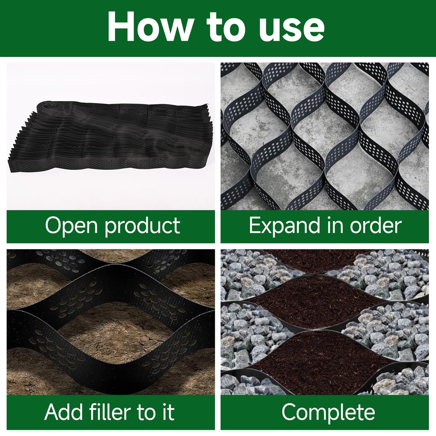 MYOYAY 4" Gravel Grid 9.8x16.4 ft Depth Geo Ground Grid 1885 lbs/sq ft Tensile Strength Geo Cell, Expandable Geogrid Stabilization System for Parking Lots, Slope Driveway, Garden, DIY