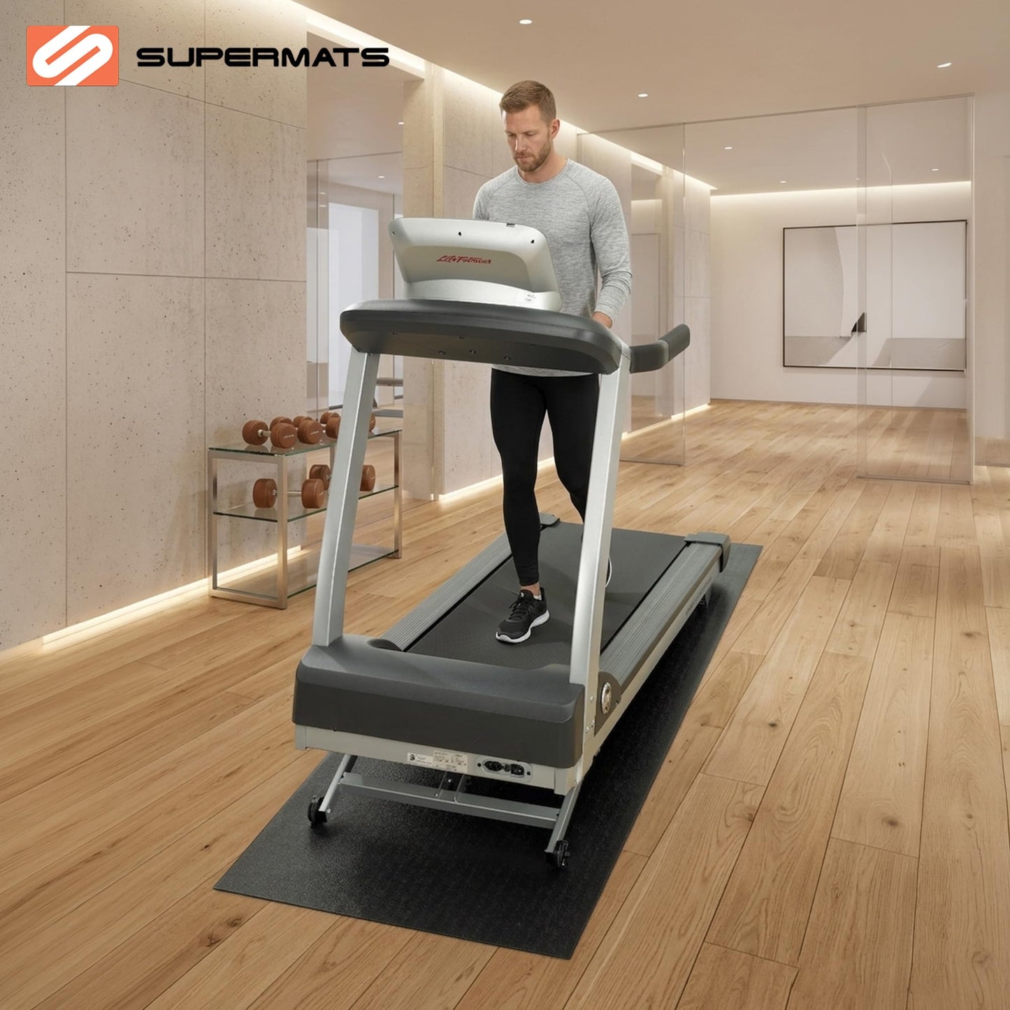 SuperMats Heavy Duty Equipment Mat 11GS Made in U.S.A. for Large Treadmills Ellipticals Rowers Rowing Machines Recumbent Bikes and Exercise Equipment (3-Feet x 6.5-Feet) (36 in x 78 in) (91.44 cm x 198.12 cm) , Black