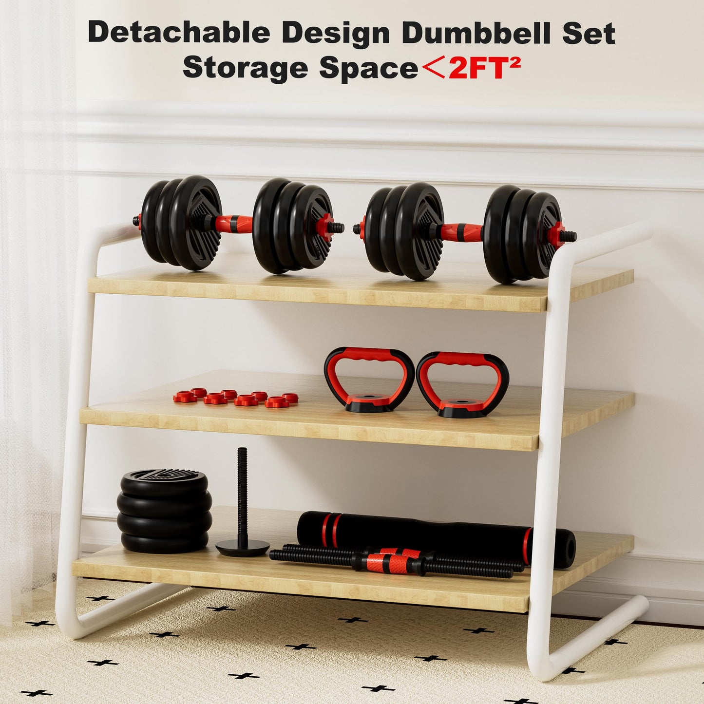 SCEPKN Adjustable Dumbbell Set, 10/20/30/45/70/90lbs Free Weight Set with Connector, 5 in1 Dumbbells Set Used as Barbell, Kettlebells, Push up Stand,Weight Plate, Fitness Exercises for Home Gym Suitable Men/Women