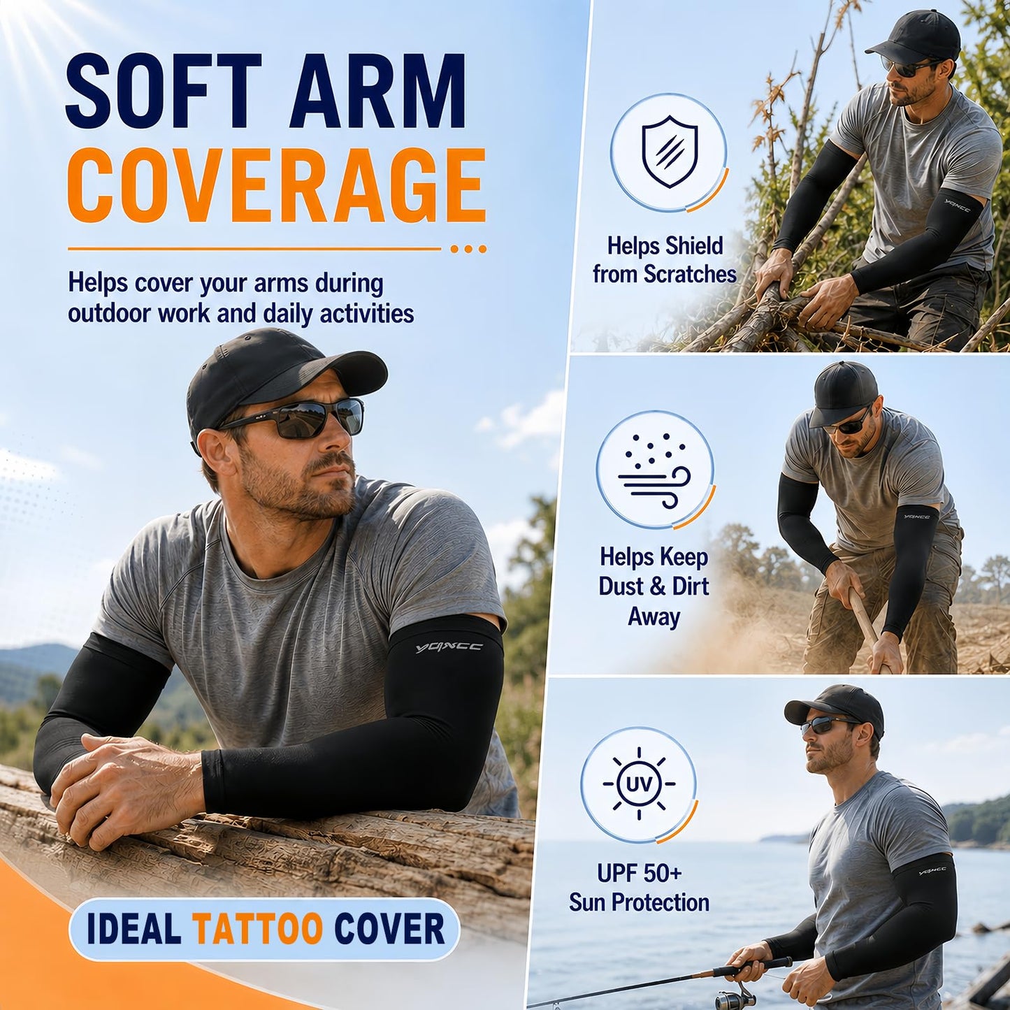 YQXCC 4 Pairs Arm Sleeves for Men Women, UPF 50 UV Sun Protection Cooling Sports Compression Sleeves for Golf Basketball
