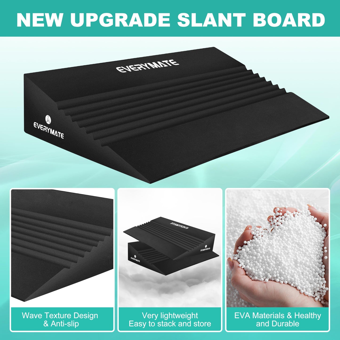EVERYMATE Squat Wedge, Extra Large Squat Wedge Block, Squat Wedges Weightlifting, Calf Stretching, Slant Board for Squats, Heel Elevated Squat Wedge, Knees Over Toes Squats, Calf Wedge Stretching Block