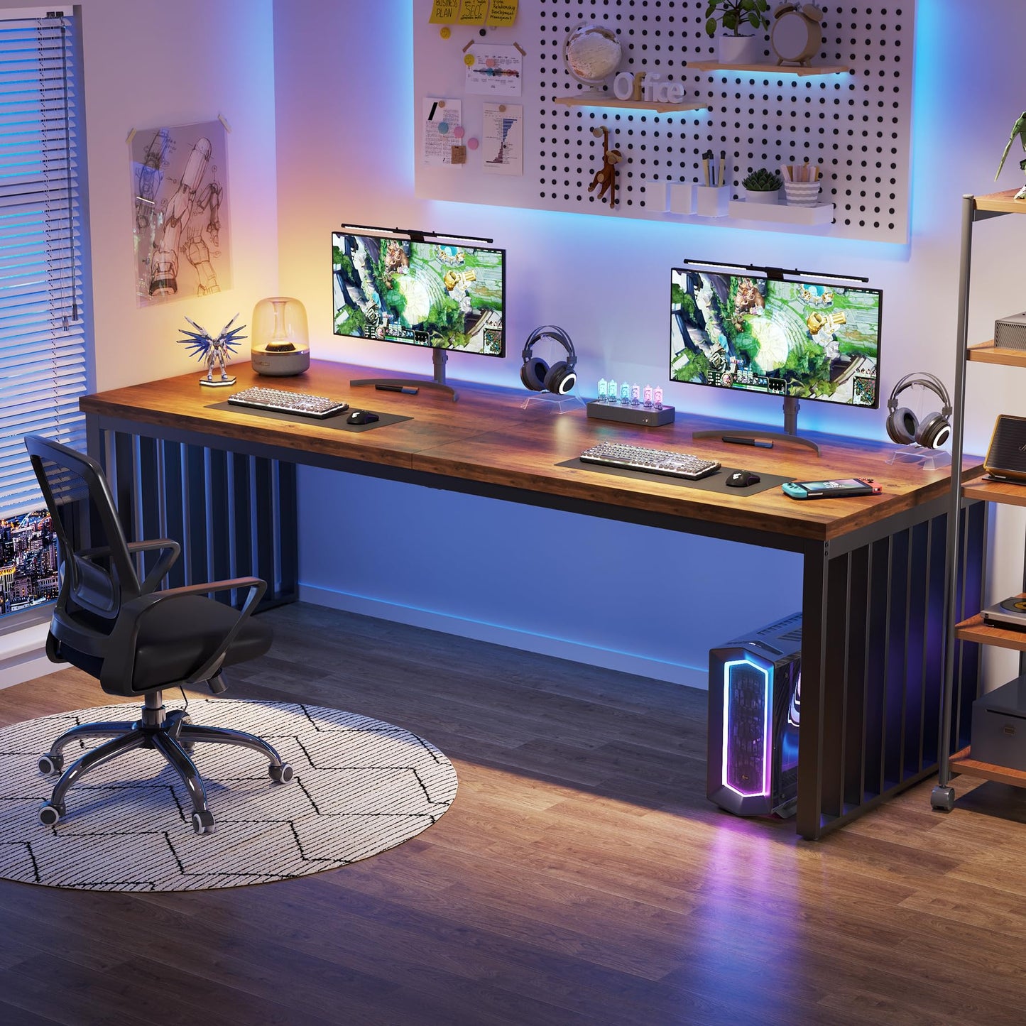 Tribesigns 78.74" Extra Long Computer Desk for 2 Person, Double Long Desk with Heavy Duty Metal Frame, Double Workstation Study Table for Home Office (Without Chair) (Brown & Black)