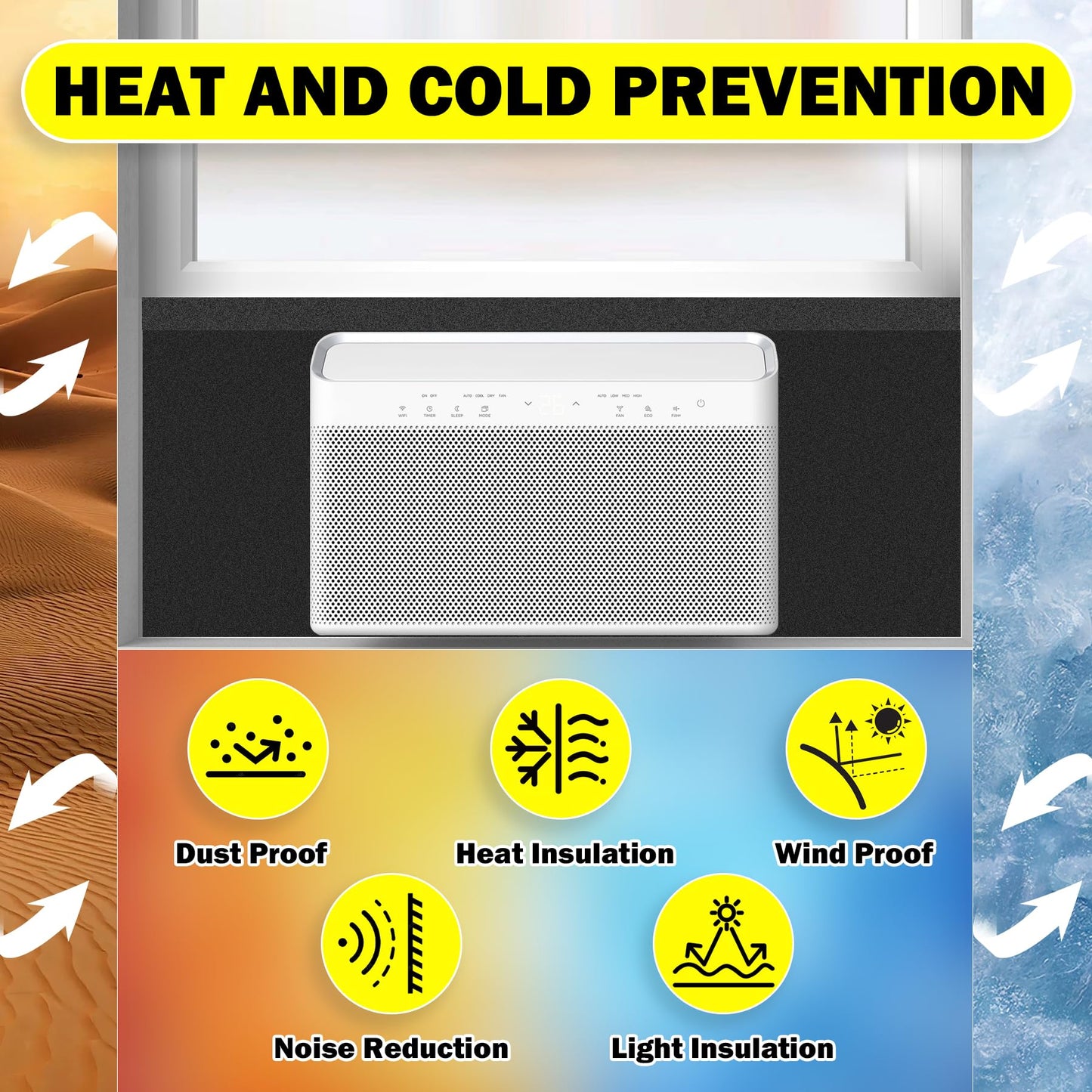 Window Air Conditioner Insulated Foam Side Panels,Weatherproof Window Ac Foam Insulation Kit Block Hot/Cold Air, Reduce Noise & Energy Costs, Universal Fit Most 5000-15000 BTU Air Conditioners Unit