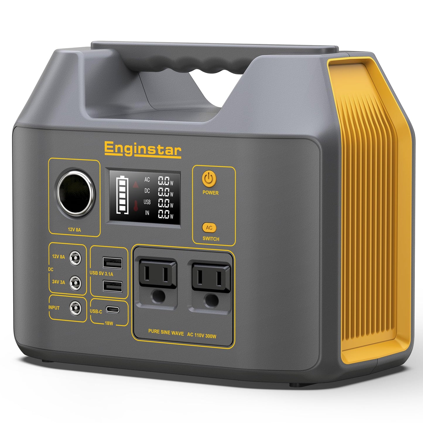 EnginStar Portable Power Station,300W Solar Generator, 110V 296Wh Power Bank Two Pure Sine Wave AC Outlet 80000mAh Lithium Battery Pack for Camping Outdoors Trip RV Hunting Vans Emergency Backup