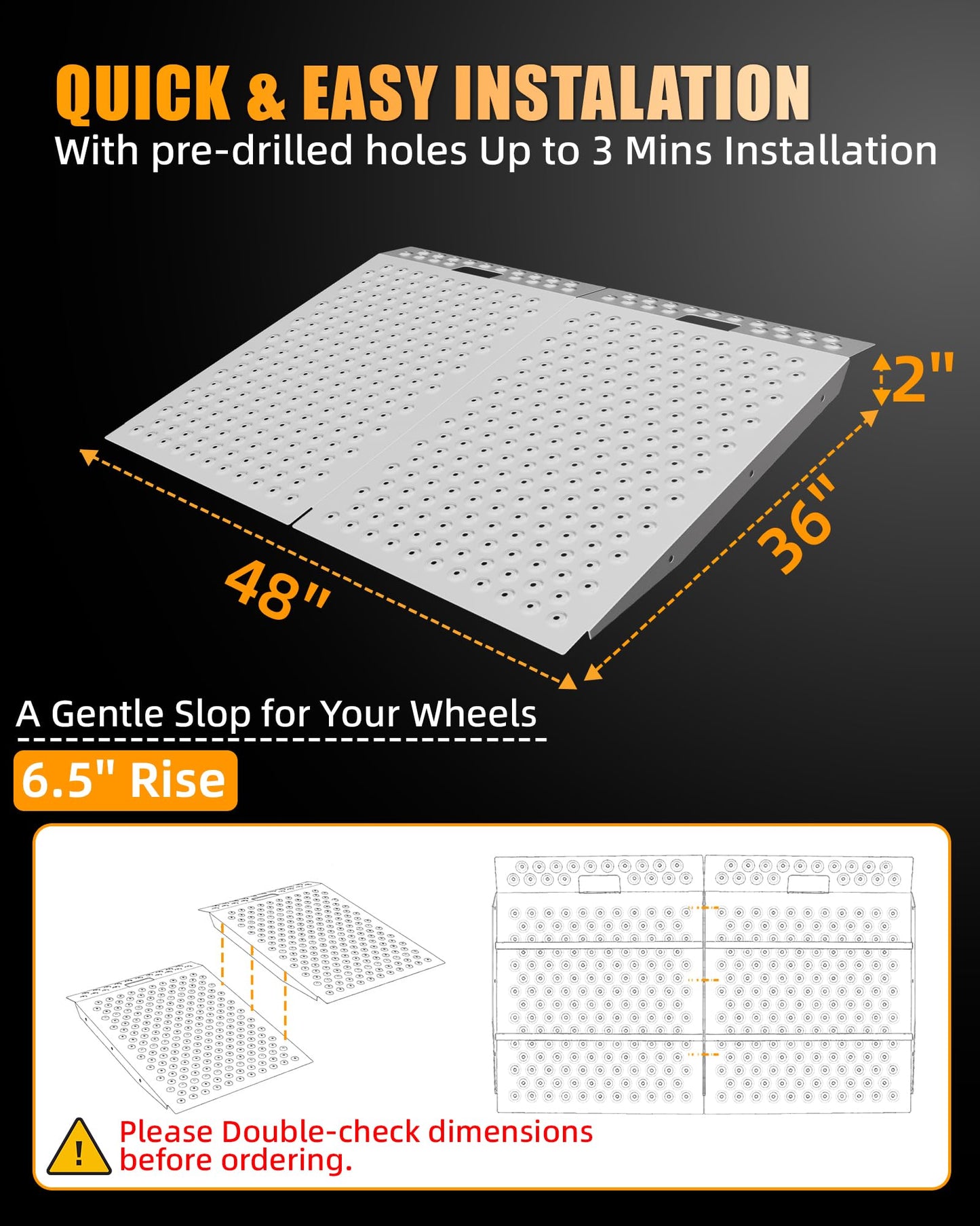 VNN 36" x 48" Shed Ramp for Riding Mower - 1500 LB Capacity Shed Ramps, Anti-Slip Punch Plate Ramp for ATV, Motorcycles, Garages & Barns (2PC, Slivery)