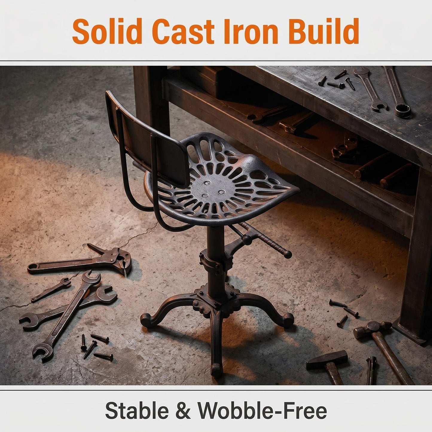 Diwhy Industrial Design Metal Adjustable Height Backrest Chair Vintage Tractor Saddle Bar Stool Rust