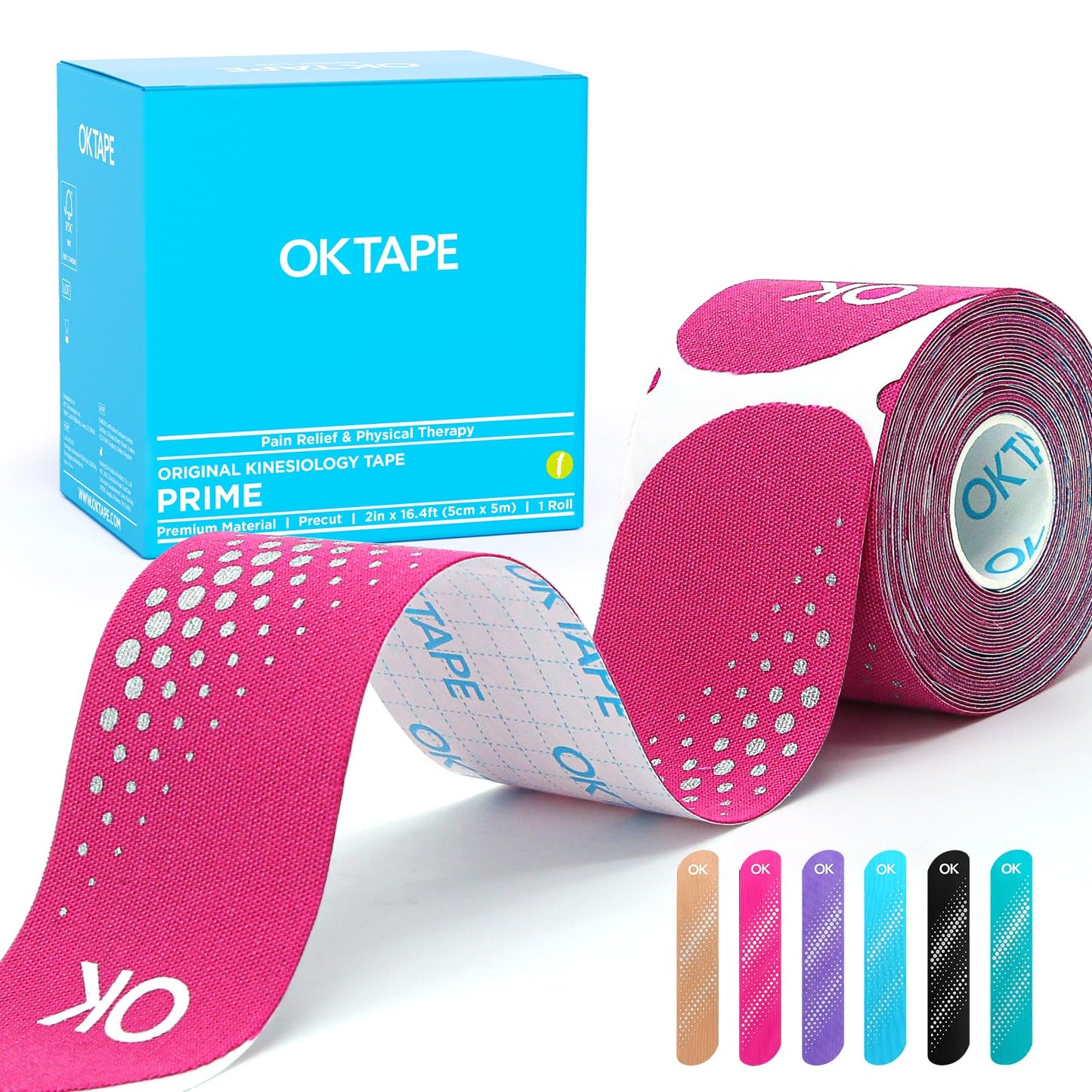 OK TAPE Synthetic Kinesiology Tape Precut Strips, Waterproof Kinesiology Athletic Tape for Joint & Muscle Support, Reflective and Durable Tape, 2in×16.4ft Roll 20PCS | Pink