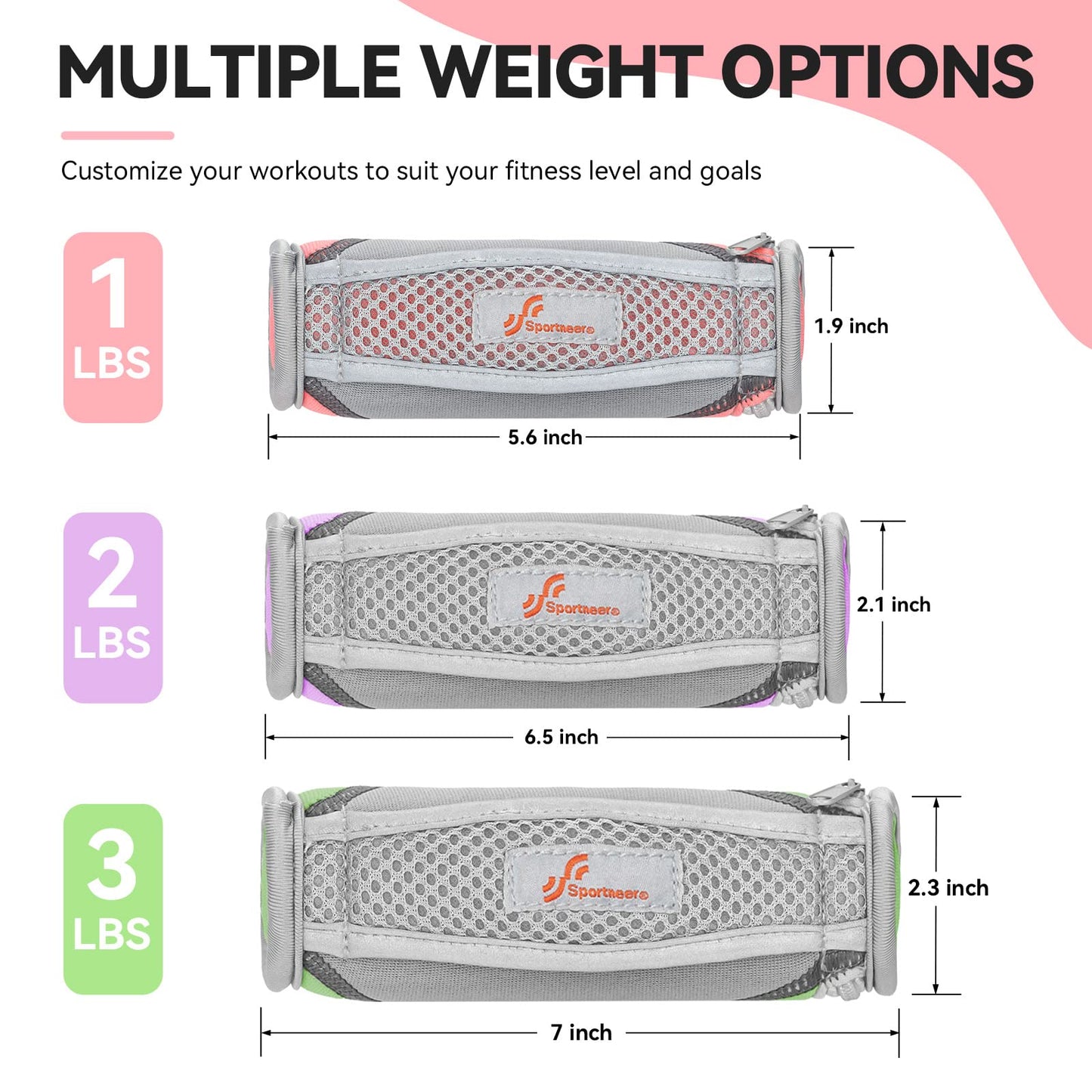 Sportneer Hand Weights for Women, Walking Weights Set 6pcs (1lb, 2lb, 3lb Each) Soft Dumbbells with Hand Strap for Home Workout, Running, Physical Therapy, Aerobics