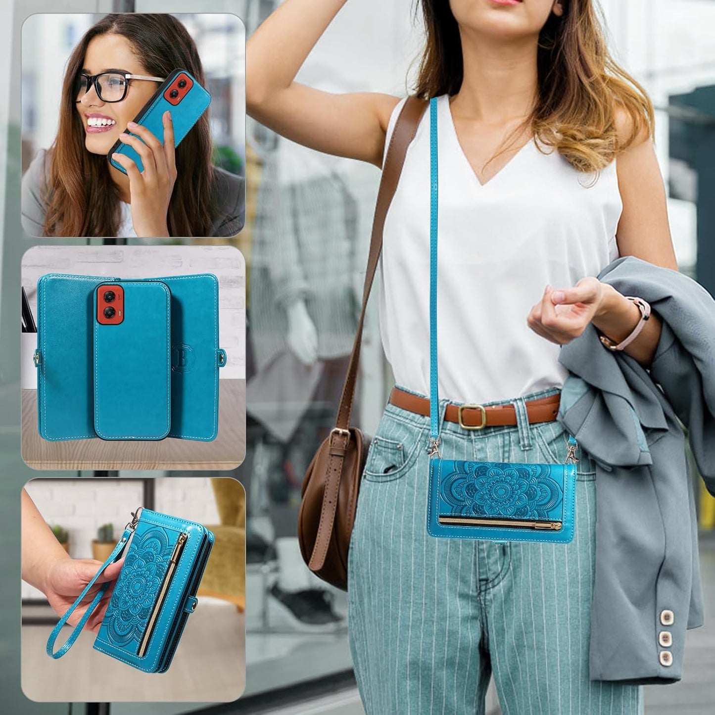 Asuwish 5G 2024 G5 Phone Case for Motorola Moto G Stylus Zipper Wallet Magnetic Detachable Cell Cover with Tempered