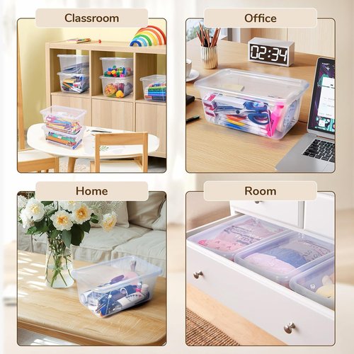 GAMENOTE 6 Quart Storage Bins - Transparent Plastic Latching Boxes for Kids' Toys & Crafts | Stackable Design