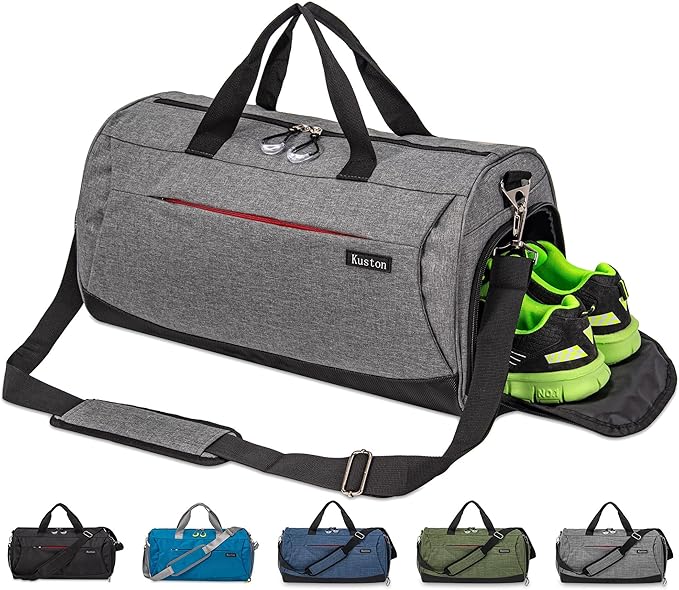 Kuston Sports Gym Bag with Shoes Compartment, Trolley Sleeve and Wet Pocket Gym Duffel Bag Overnight Bag-Upgraded