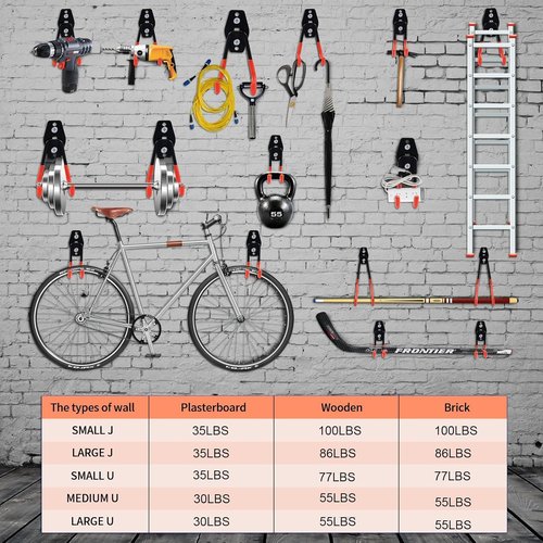 Heavy Duty Garage Hooks - 16 Pack Industrial Wall Mount Storage for Bikes, Ladders & Tools | 100 LBS Capacity, Orange