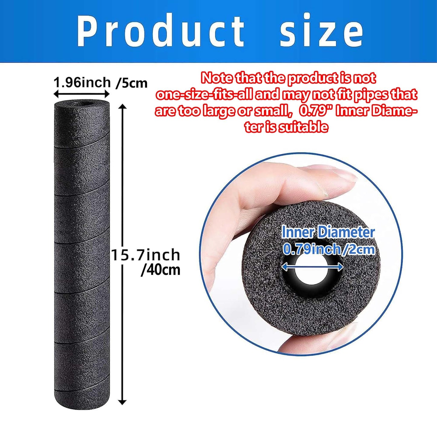 2 Pack Pipe Insulation Foam Tube, 15.7" L x 0.79" Inner Diameter Black Pool Noodles Foam, Multi-Purpose Snake Pipe Wrap Protection for Outdoor Indoor Swimming Pool Handle and Winter Water Pipes