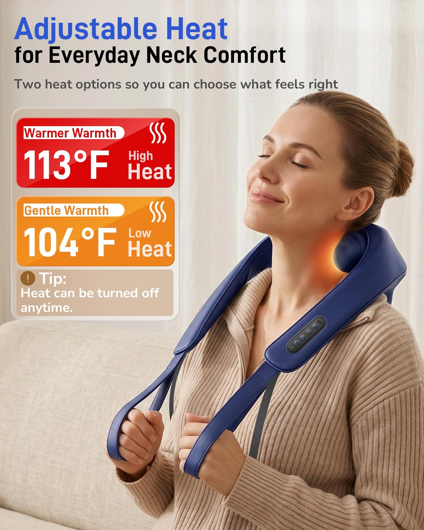 Musugy Neck Massager with Heat : Cordless Neck and Shoulder Massager for Pain Relief Deep Tissue - 3 Modes, 2 Intensity & 2 Heat, Daily Comfort for Desk Workers, At-Home Use, Women, Men