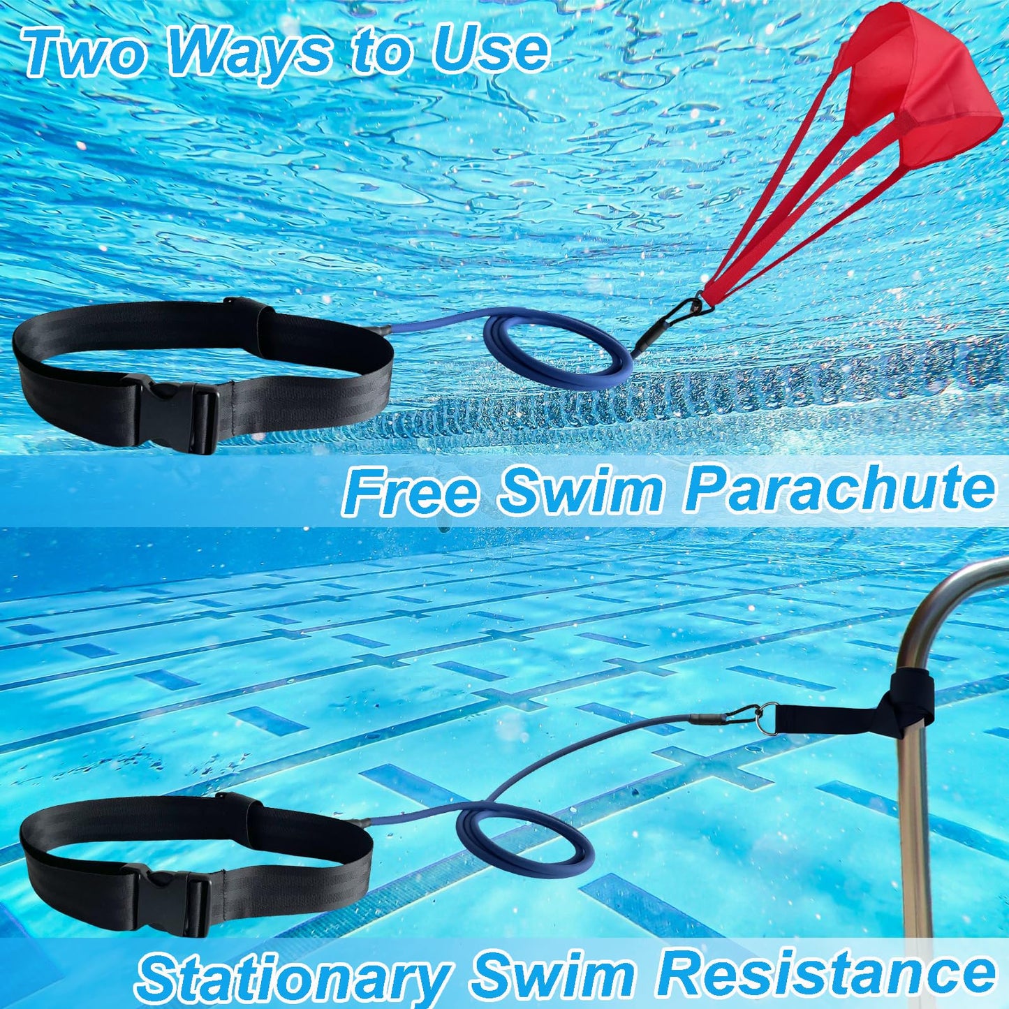 Swimming Resistance Training Set,Swimming Aquatic Resistance Belt,Swim Parachute,Pool Swim Harness Trainer,Stationary Swim Exercise Trainer Set, Swim and Pool Accessory