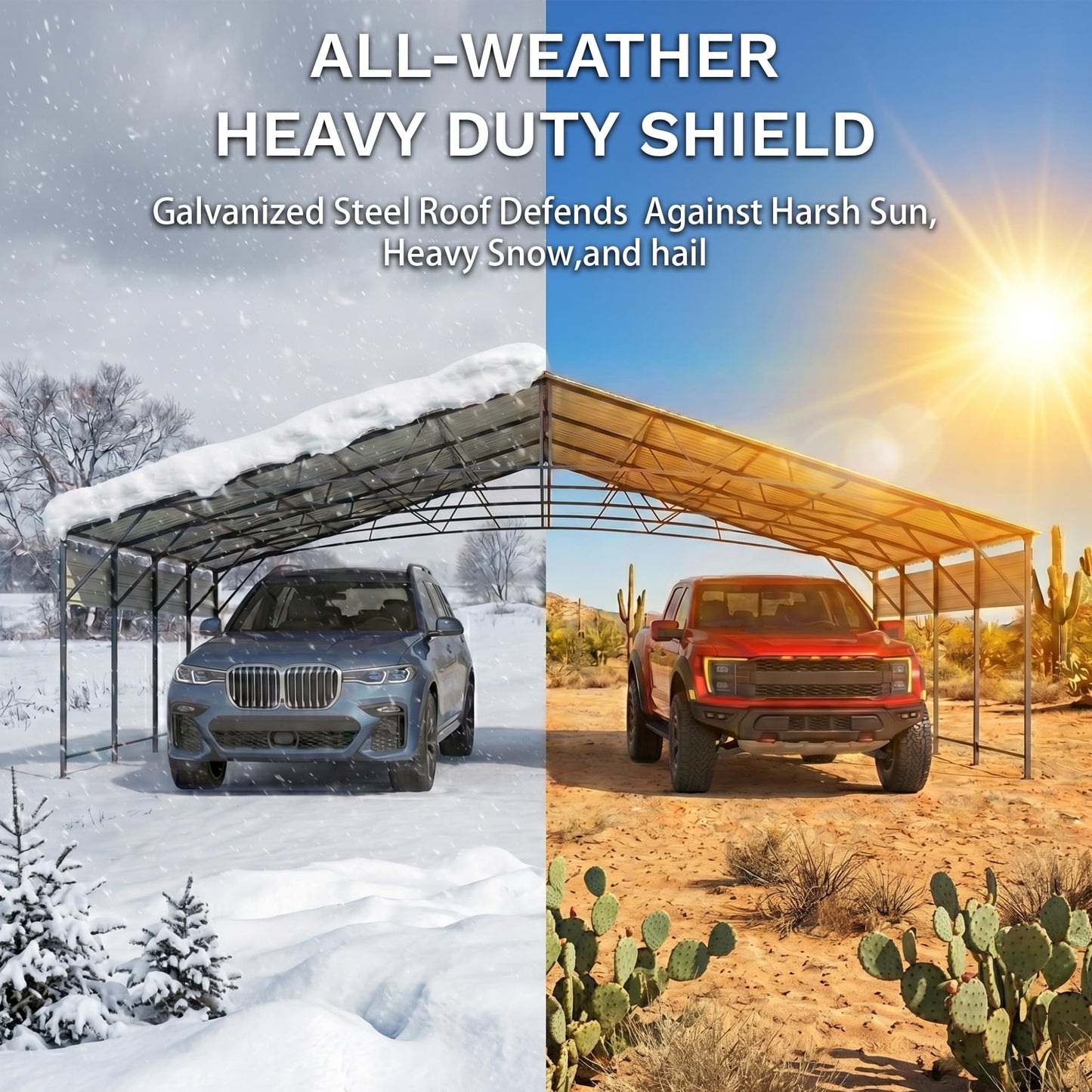 Devoko 20x20 FT Metal Carport, Heavy Duty Car Canopy with Galvanized Steel Roof, Reinforced Base Frame, All-Weather Garage, Outdoor Shelter for Cars, Trucks, Boats, Tractors & RV (Black)
