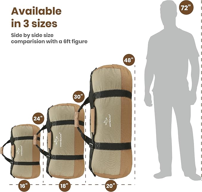 WHITEDUCK Heavy Duty Canvas Duffel Bag for Men and Women - Foldable Military Army Style Duffel Bag, with Full Length Zipper- Outdoors, Travel, Gym & Storage