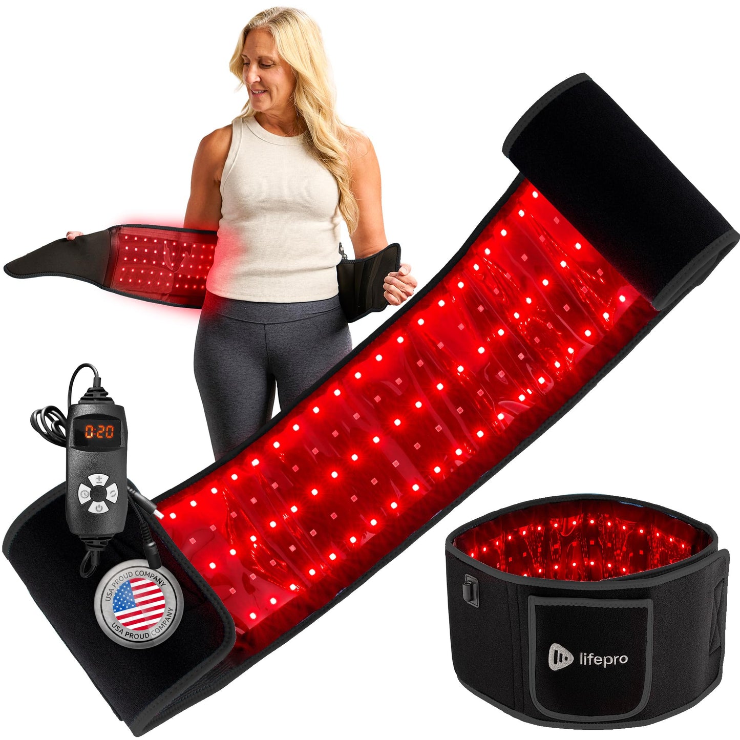 Lifepro Red Light Therapy Belt – Allevared Infrared Red Light Therapy for Body, Back Pain and Shoulder - 660nm & 850nm Near Infrared Heating Pad – Adjustable & Portable for Wellness & Relaxation