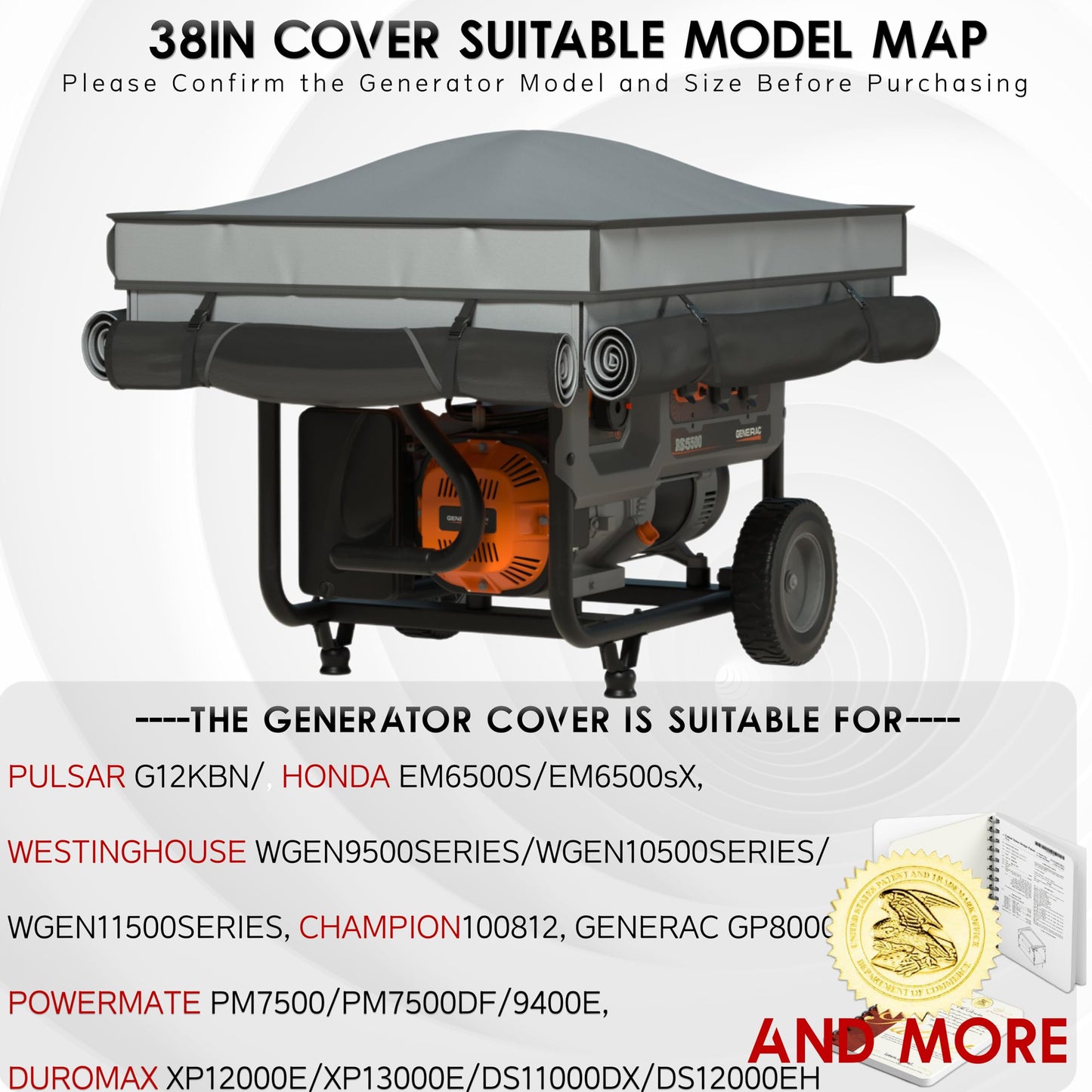 Generator Tent Cover with Bracket,Generator Covers While Running,Rooftop Design,No Water Accumulation,100% Waterproof Heavy Duty Tarps Generator Tent,38 "x28 " x27 ",Gray.
