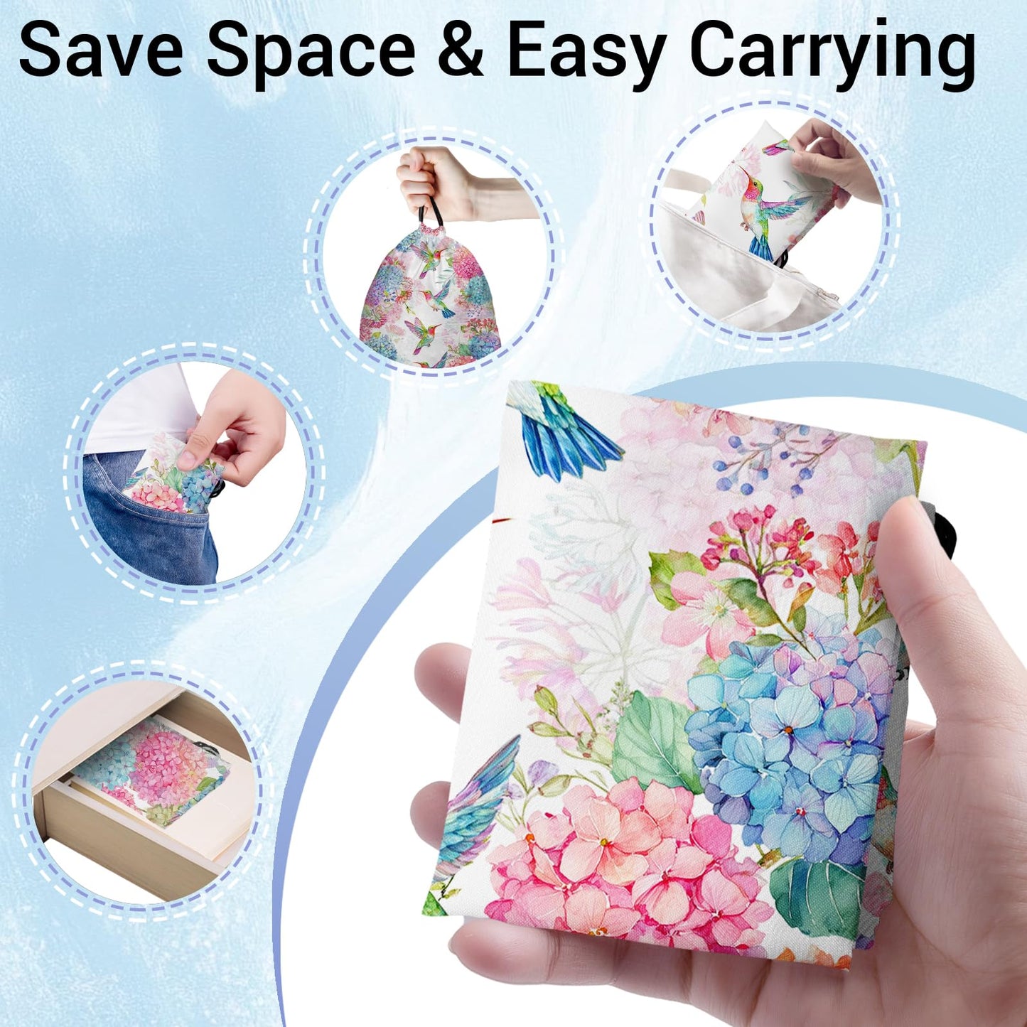 GAIIIIYOU Hummingbird Gymnastics Grip Bag Hydrangea Waterproof String Bag for Gym