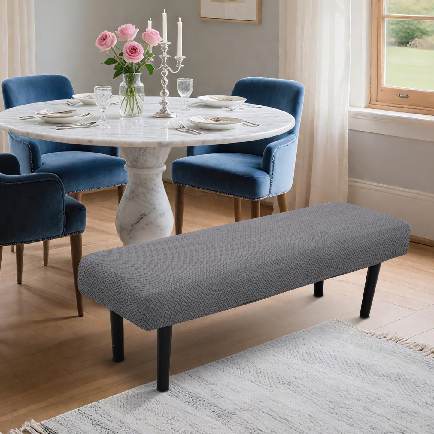 MRGSDL Stretch Bench Seat Cover, Reusable Slipcover for Dining Room & Bedroom, Removable Washable Rectangular Bench Covers, Elastic Fit for Home Furniture (Twill Grey)