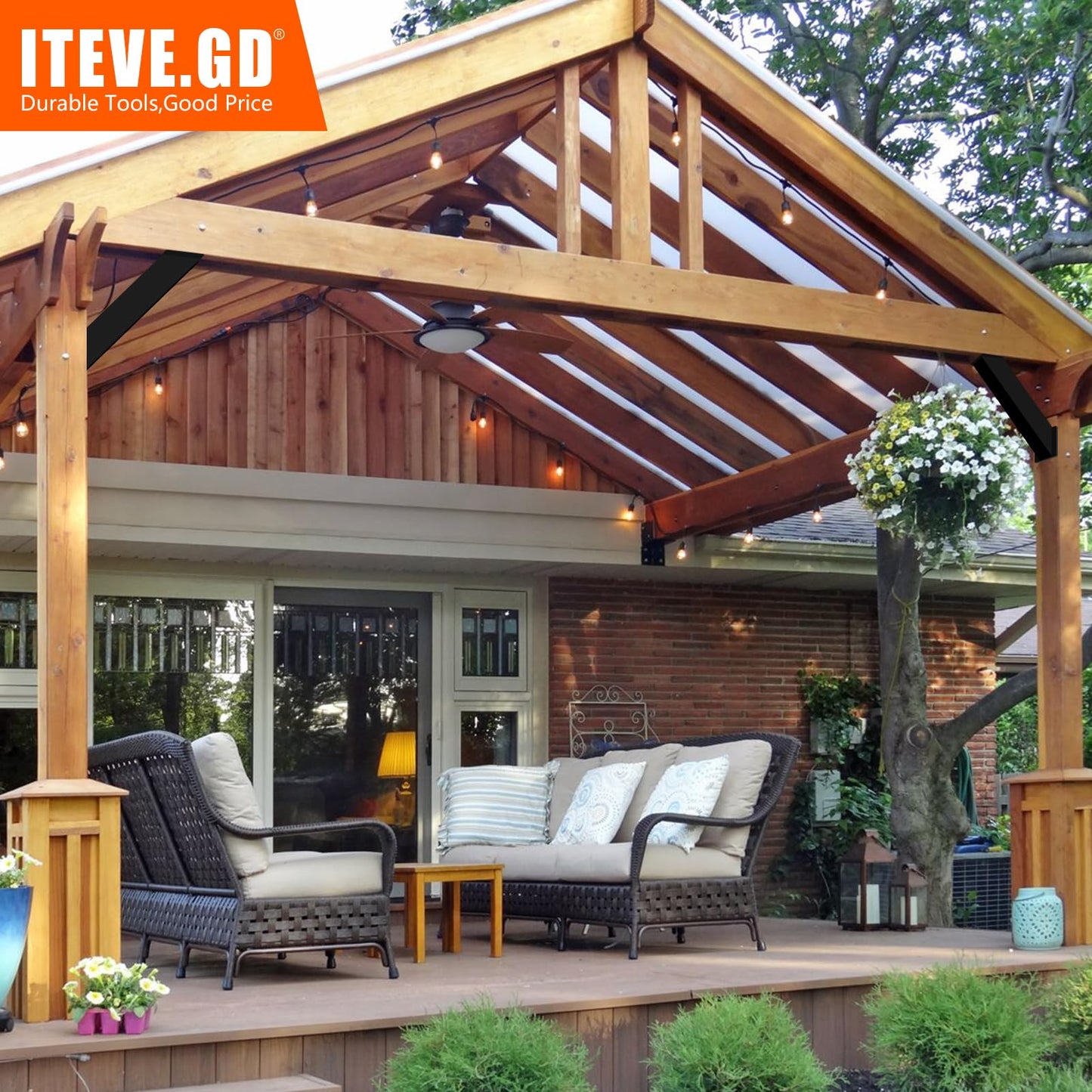ITEVE.GD 45 Degree Angle Support Pergola Bracket Kits,Heavy Duty Connectors for Indoor & Outdoor Wooden Structures,Metal DIY Brackets for Gazebos,Patios,Porchs,Tree Houses,Log Cabins - 12Pack