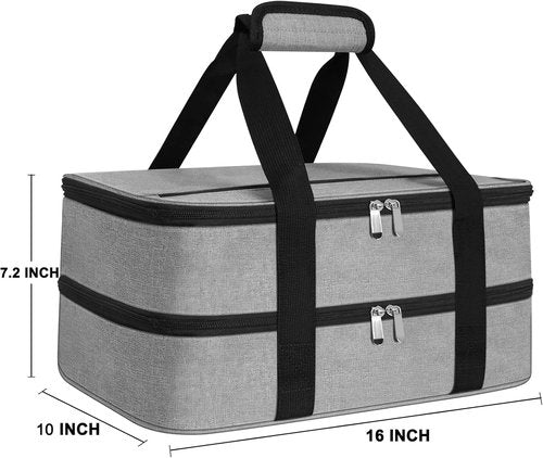 Esouler Double Insulated Casserole Carrier Bag - Hot & Cold Food Holder for 9 x 13 Inch Dishes | Grey