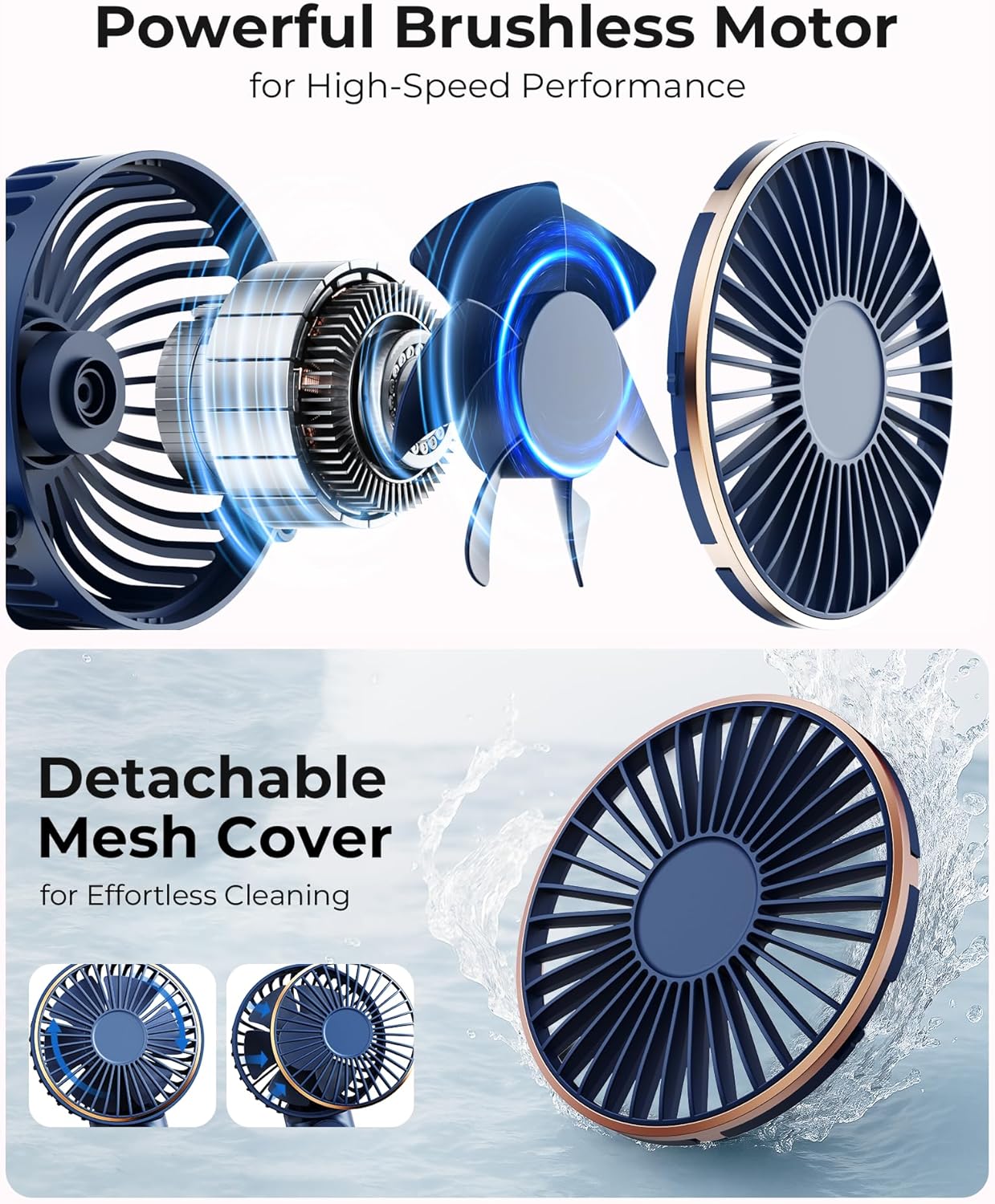 TUNISE Portable Handheld Fan - Rechargeable 4000mAh Battery, 180° Adjustable, 6 Speeds, Quiet Design