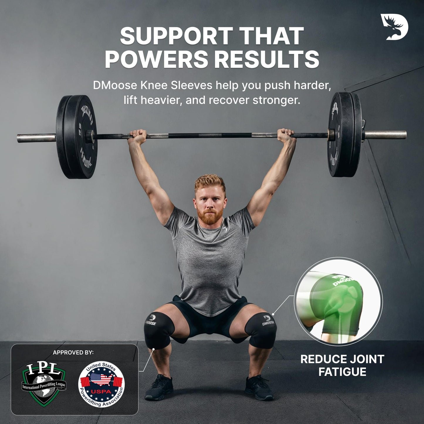 DMoose Fitness Knee Sleeves for Weightlifting (Pair) 78” Knee Wraps for Joint Support, Squats & Powerlifting - Gym Brace Straps for Joint Stability & Pain Relief, USPA & IPL Approved for Men and Women