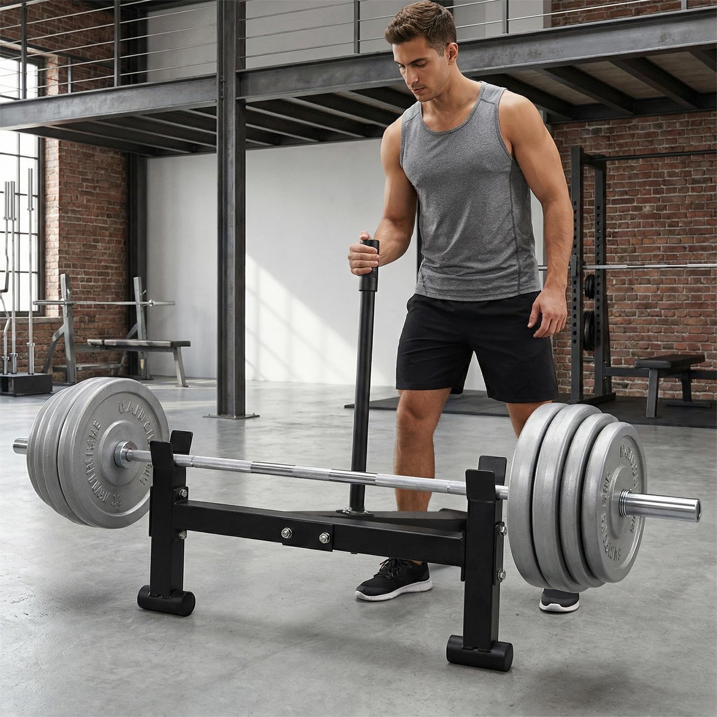 UBCTECH Deadlift Barbell Jack Stand, Heavy Duty Steel Deadlift Jack for Easy Changing Plates, Anti-slip Handle Deadlift Stand, Home Gym Deadlift Exercises, Weight Training Equipment